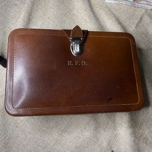 Vintage HOMA Leather Travel Valet Case - Cognac & Yellow - Monogram R.F.D.
